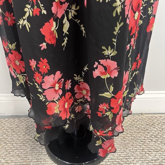 Studio I Dress Plus sz 24W Black Pink Red Floral Sheer Bias Long A Line Wedding - Picture 5 of 10